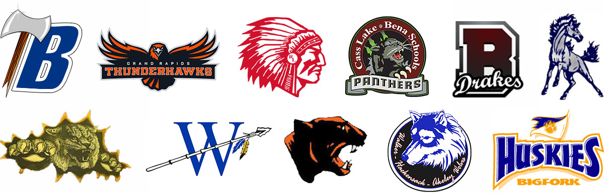 Bemidji High School, Bigfork High School, Blackduck High School, Cass Lake High School, Deer River High School, Grand Rapids High School, Kelliher High School, Laporte High School, Northome High School, Park Rapids High School, Red Lake High School, and Walker-Hackensack-Akeley High School